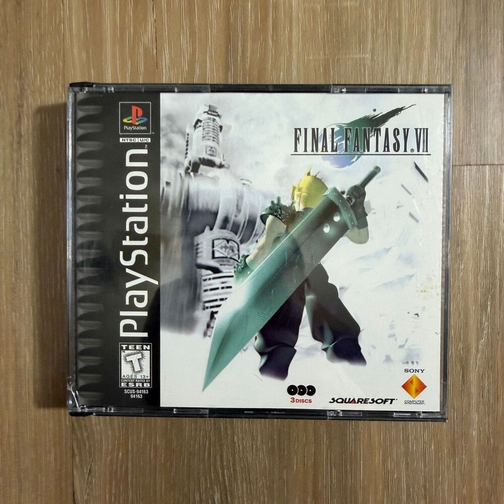 Vintage Final Fantasy Vll PS1 Video Game Black Label Original 3 Disc 90s Gaming